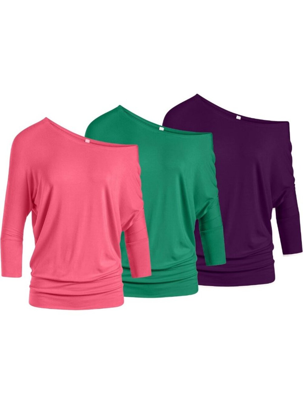 3-Pack Off-The-Shoulder Dolman Tops for Women | 3/4 Sleeve Banded Waist Shirts
